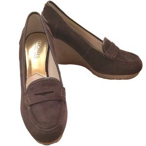 MICHAEL Michael Kors ‘RORY’ Size 9 Brown Suede Wedge Heel Penny Loafers
